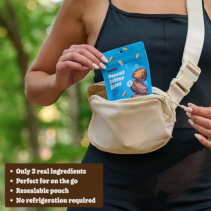 Realsy Pitted &amp Stuffed Medjool Dates Organic Dates with No Sugar Added Gluten-Free Vegan Good Source of Fiber Low Glycemic Index All Natural Healthy Snack (Peanut Butter 5 pack)
