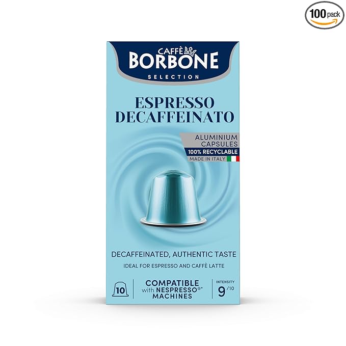 Caffè Borbone Decaffeinated Aluminum Capsules Compatible with Nespresso Original Machines Medium Roast 100 Count