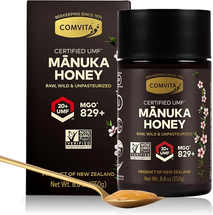 Comvita Manuka Honey UMF 20+ (MGO 829+) - Raw Manuka Honey New Zealand Pure &amp Unpasteurized Superfood for Immune Health Use in Tea Wild Monofloral Non-GMO - 250g (8.8 oz)