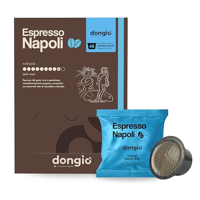 Dongiò Caffè Espresso Napoli - 40 Lavazza Blue/Black Compatible Capsules Dark Roast Coffee (Intensity 9/10) - Roasted and Blended In Italy