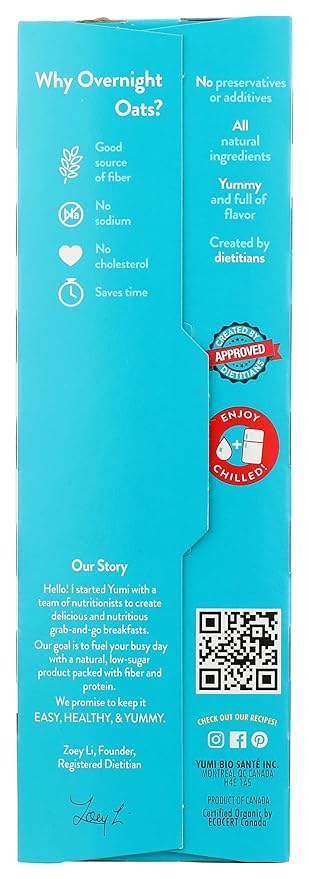 Yumi Organics Overnight Oats Apple Cinnamon Vegan Friendly USDA Certified Organic Non-GMO 8.8 Ounce (Pack of 6)