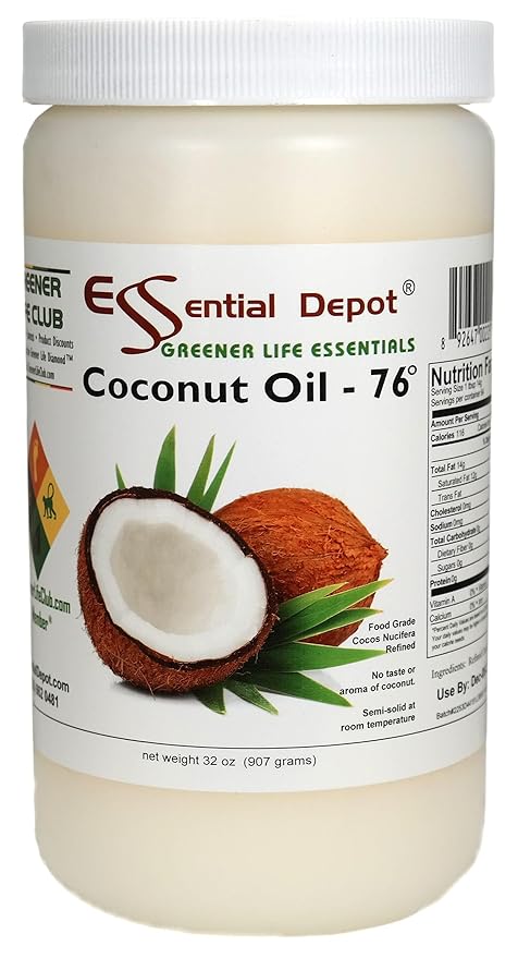 Coconut Oil - 76F - 32 oz in a 1-quart container - No Scent/Odor - also called Coconut Butter - Food Grade - safety sealed HDPE container with resealable lid - microwave-safe (remove foil seal) freez