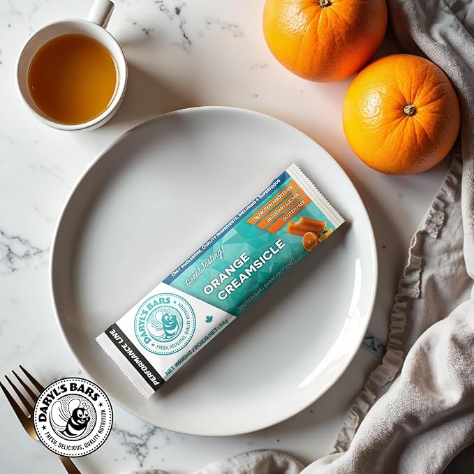 Daryl's Bars Orange Creamsicle On the Go Whey Protein Bars Gluten Free Low Sugar Protein Snack Meal Replacement Pack of 2