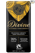 Divine Chocolate Bars - 70% Dark Chocolate - Made with Fairtrade Cocoa Natural Ingredients No Artificial Flavors | 3oz. Bars (12 Pack)