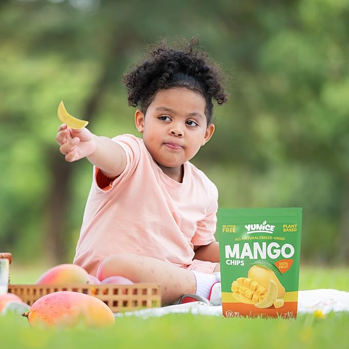 YUNiCE Freeze-Dried Mango Chips 100% Real Fruit Snack Gluten Free Plant Based dried mango no sugar added Crunchy Tropical On-The-Go Snack MANGO 0.70 Ounce (Pack of 12)