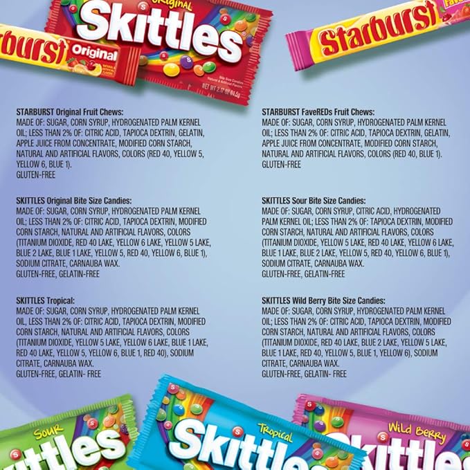 SKITTLES &amp STARBURST Variety Pack Full Size Chewy Candy Assortment 62.79 oz 30 Count (Pack of 2)