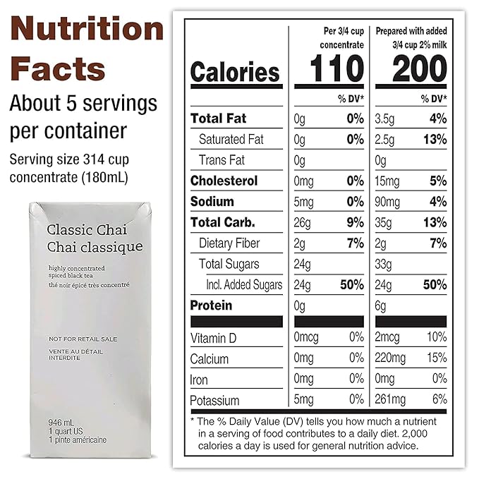 CHAI Classic Tea Concentrate - Highly Concentrated Spiced Black Tea With Cinnamon Ginger Cardamom Vanilla Teavanas Famous Qualtiy Compatible With Lattes and Coffees from Starbuck's Cafes &amp W