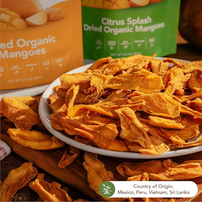Earthside Farms - Dried Organic Mango Variety Pack Original and Citrus Splash Dried Mangoes Gluten Free No Added Sugar Non GMO Organic Vegan Snack Naturally Sweet and Flavorful (2.8oz 4 pack)
