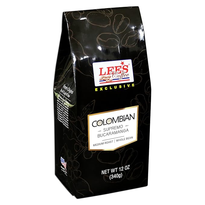 Lee's Coffee Exclusive Whole Bean Colombian Supremo Bucaramanga 12 Ounce