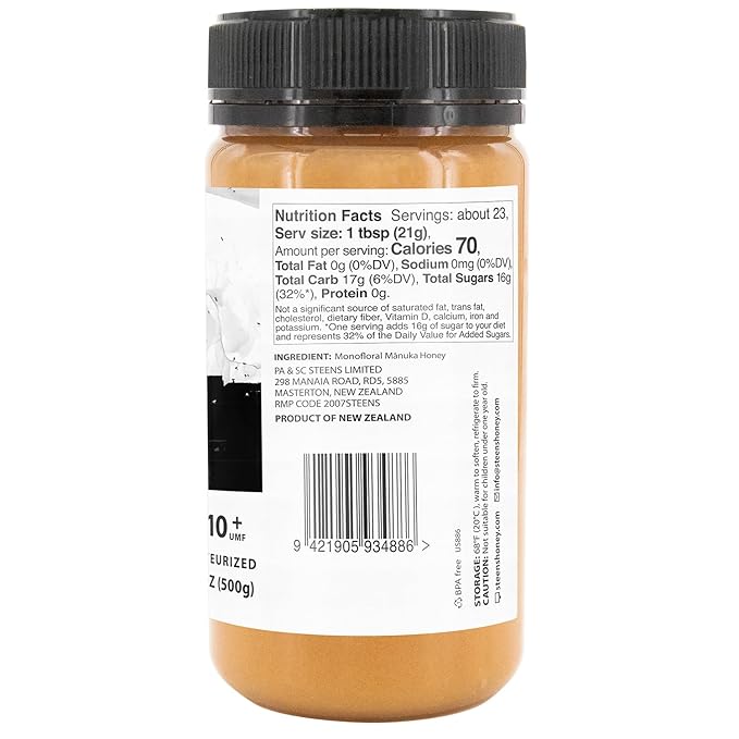 Steens Manuka Honey - MGO 263+ - Pure &amp Raw 100% Certified UMF 10+ Manuka Honey - Bottled and Sealed in New Zealand - 17.6 oz Jar…