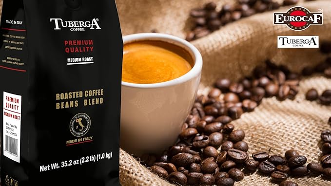 Tuberga Premium Quality Whole Bean Coffee Medium Roast 2.2 Ib Bag Original Italian Coffee. (Pack of 1)