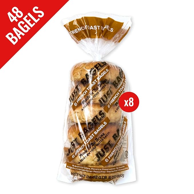 Just Bagels French Toast Bagels - 8 Packs Of 6 Bagels Per Pack - 48 Total Non-GMO