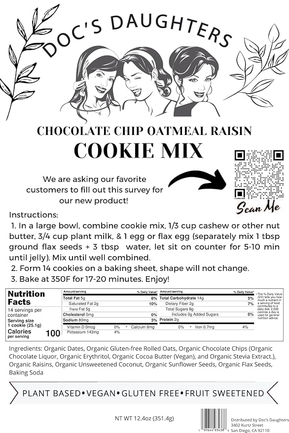 Doc's Daughters Chocolate Chip Oatmeal Raisin Cookie Mix (Pack of 3)