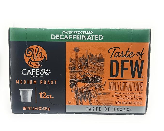 Cafe Ole HEB Single Serve Coffee Pods 12 count - 2 boxes (Taste of DFW Decaf)