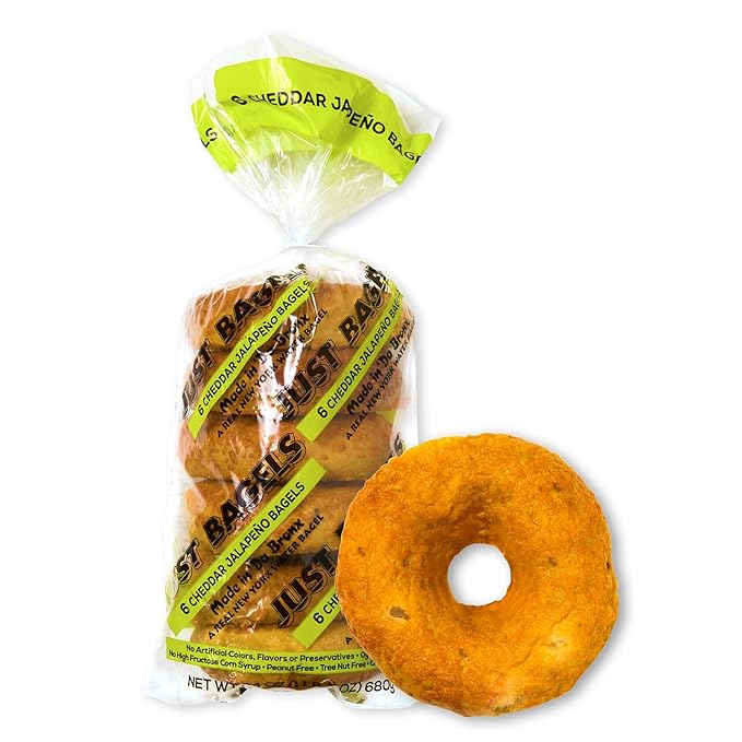 Just Bagels Cheddar Jalapeno Bagels - 8 Packs Of 6 Bagels Per Pack - 48 Total Non-GMO