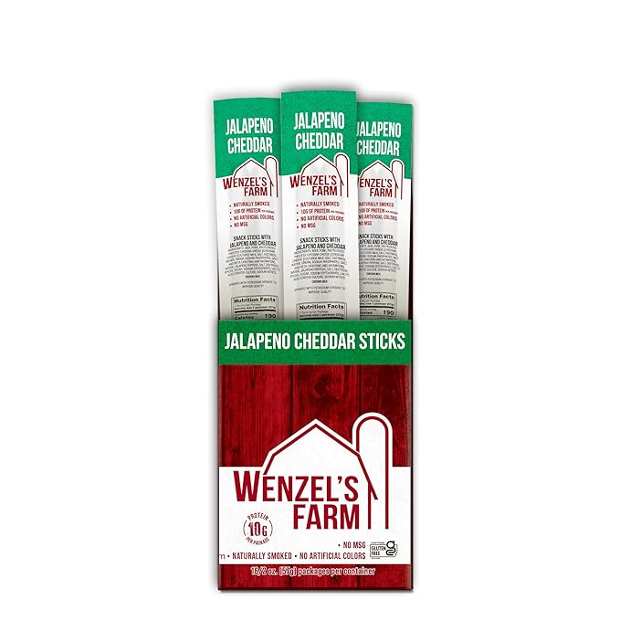Wenzel’s Farm Jalapeno Cheddar Sticks │Snack Sticks │ Flavorful Naturally Smoked │ High Protein Low Carb │ No MSG Fillers Binders Artificial Colors │ Gluten Free | 32 sticks (16 packs of 2)