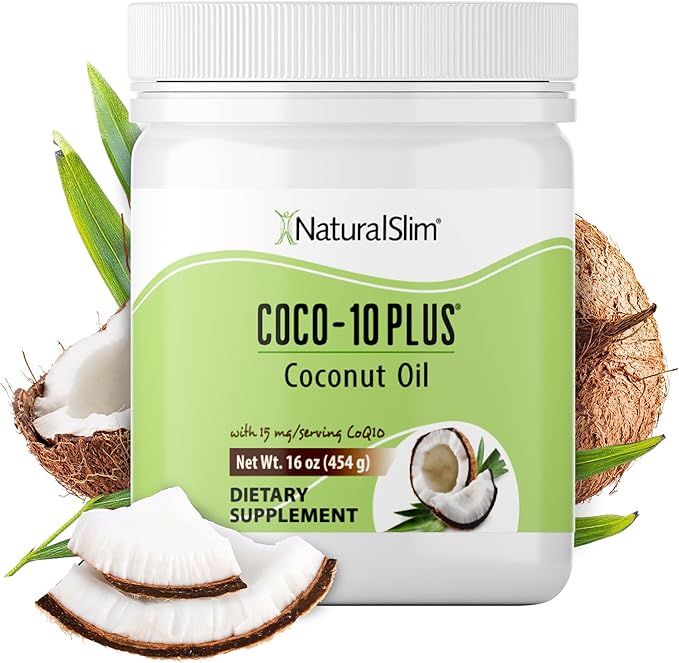 NaturalSlim Coconut Oil with CoQ10 - MCT Oil Organic Coconut Oil for Baking Mixing with Shake Smoothies Coffee or Ingest Directly - Supports Energy Metabolism and Immune System Fresh Flavor