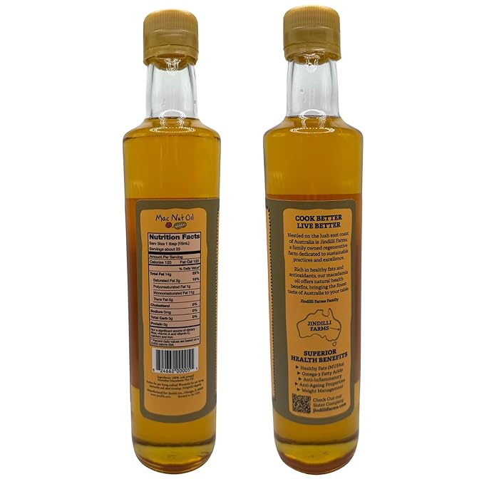Mac Nut Cooking Oil- Australian Pure Cold Pressed Macadamia Nut Oil Unrefined for Natural Cooking High Smoke Point for Frying Non GMO Vegan Keto Friendly and Gluten Free (16.9 fl oz)