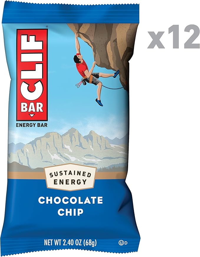 CLIF BARS - Energy Bars - Chocolate Chip - Made with Organic Oats - Plant Based Food - Vegetarian - Kosher (2.4 Ounce Protein Bars 12 Count) Packaging May Vary