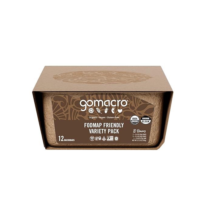 GoMacro MacroBar Organic Vegan Protein Bars - FODMAP Friendly Variety Pack (2.0-2.3 Ounce Bars 12 Count)