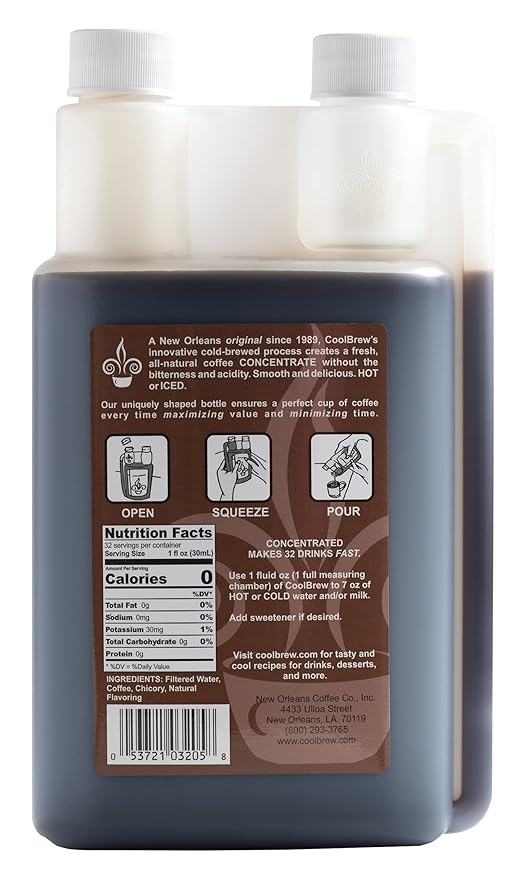 CoolBrew Mocha 6 Pack - 32 DRINKS PER BOTTLE - Fresh Cold Brew Liquid Concentrate - For Iced or Hot Coffee Unsweetened No Preservatives