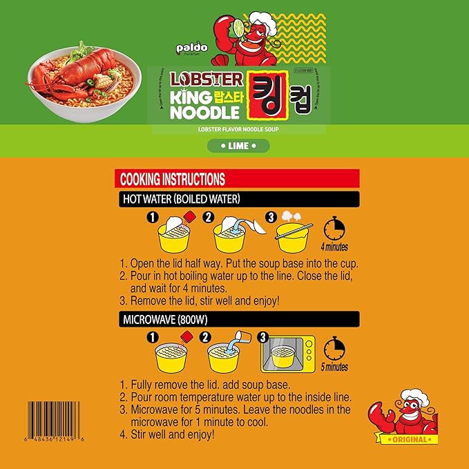 Paldo Fun &amp Yum Lime Lobster Instant Big Cup Noodles with Soup Lime Lobster Seafood Flavor Based Broth Best Oriental Style Original Korean King Cup Ramyun 3.88oz (Pack of 8)