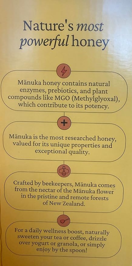 MANUKA HONEY Raw &amp Certified UMF UMF 12+ MGO 354+ Product of New Zealand 17.6 oz (500g)comes in a blister Pack 1 pack