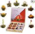 Creano Flowering Tea Abloom Tea - Blooming Tea Gift Set in Stylish Wooden Tea Box - 12 Pieces Mix of White &amp Black Tea a gift for christmas