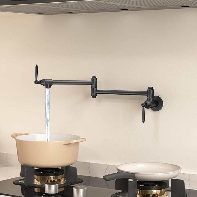 Wall-Mounted Foldable Brass Pot Filler Faucet for Kitchen Multifunctional Adjustable Water Faucet (Matte Black)