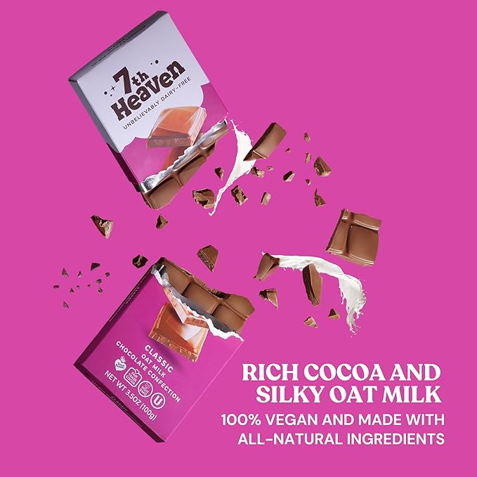 7th Heaven Vegan Oat Milk Chocolate Bars (3.5oz Full Size Candy Bars - 4 Packs) - Non GMO Kosher Parve Cruelty Free Fair Trade Cocoa 100% Dairy Free Chocolate Bars Perfect for Holiday Stocking S