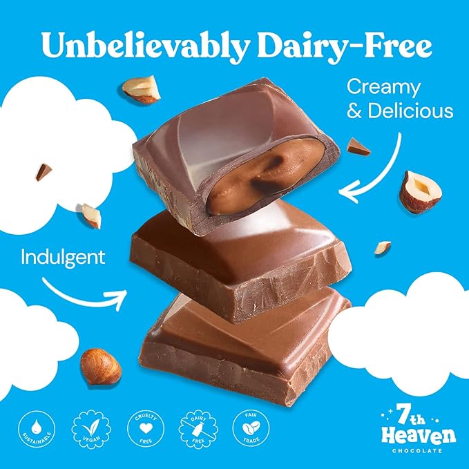 7th Heaven Vegan Soy Milk Chocolate Bars: Hazelnut Cream - (3.5 oz - 4 Pack) Healthy Chocolate Perfect Valentines Gift For Your Loved Ones 100% Dairy Free Non GMO Kosher Parve Cruelty Free Fai