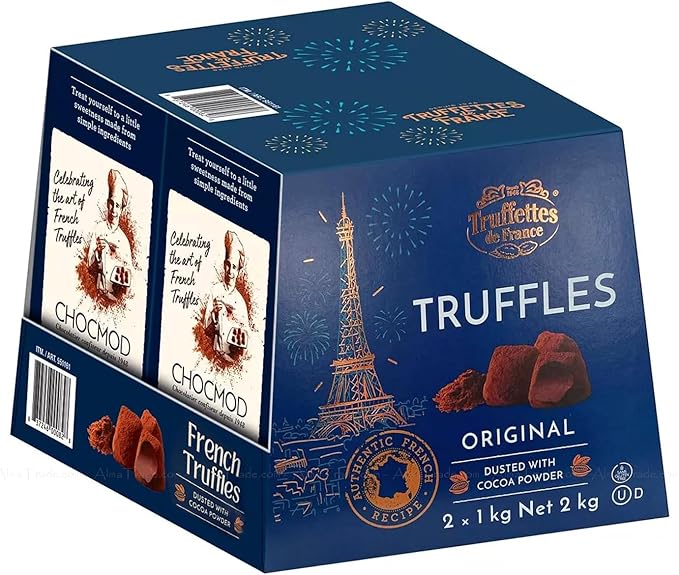 Chocmod Truffettes de France Natural Truffles Plain 1000-Gram Boxes (Pack of 2)
