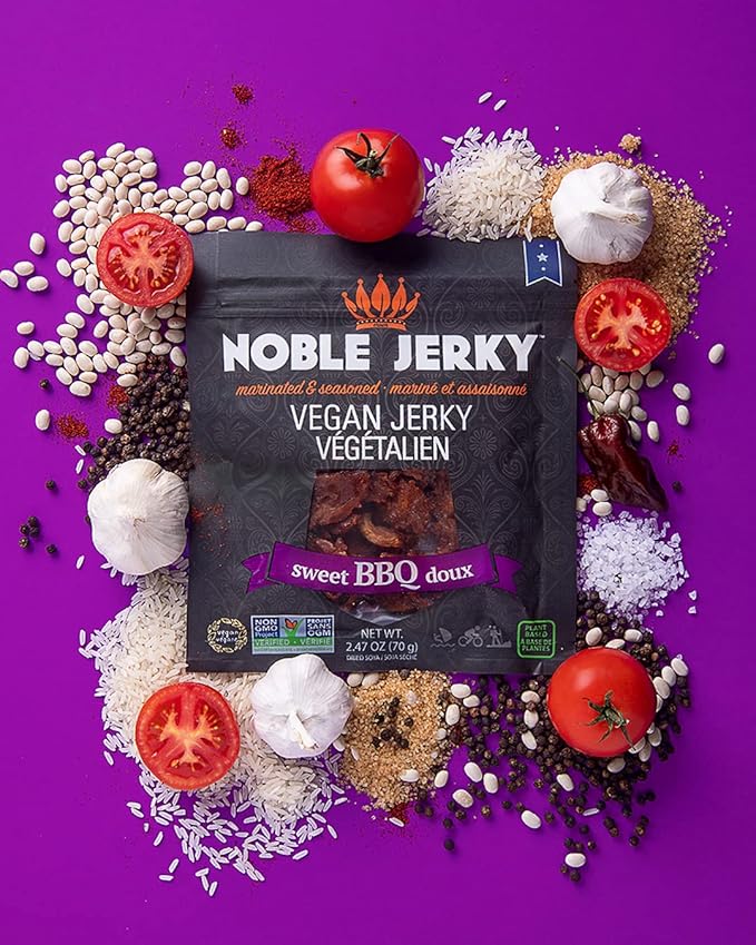 Noble Jerky – Vegan Jerky Plant-Based High Protein Snack Vegetarian Non-GMO BBQ Flavor 12 Pack (70g Bags) 14g Protein Per Bag