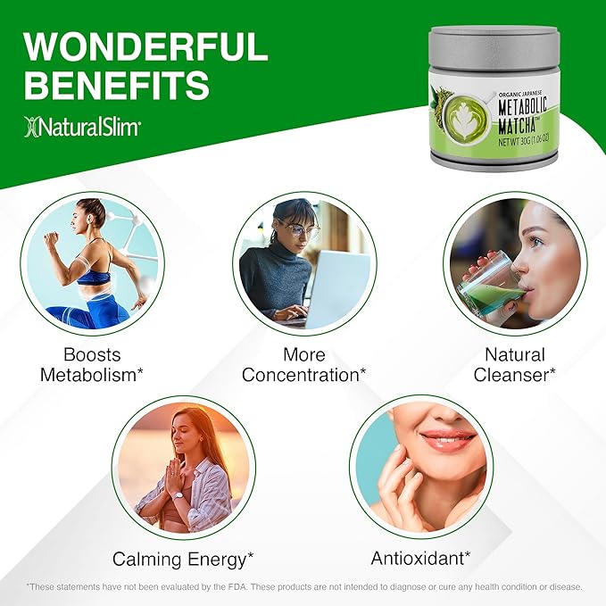 Naturalslim Japanese Organic Matcha Powder Green Tea - Metabolic Pure Japanese Matcha Tea Superfood with L-Theanine &amp Antioxidants for Metabolism Energy &amp Concentration - 30g