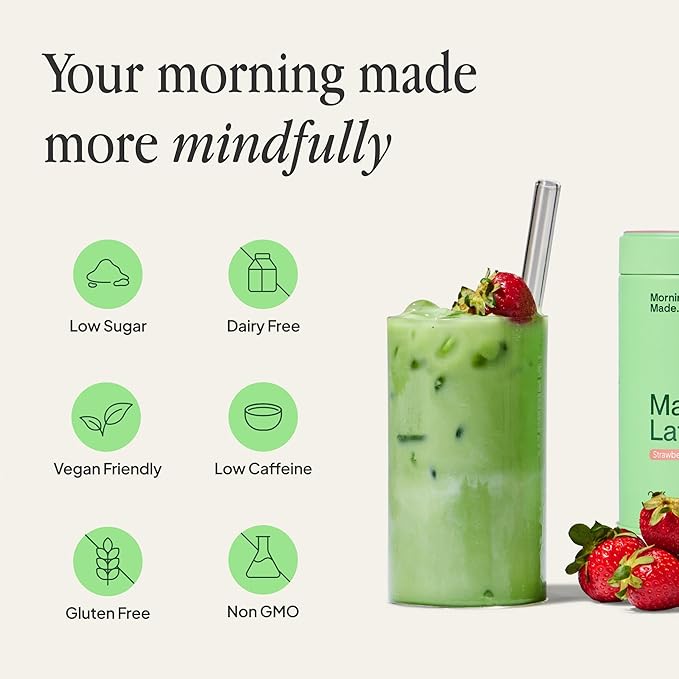 Morning Made Strawberry Flavoured Ceremonial Grade Matcha Powder | 10.6oz (300g) Resealable Tin | 60 Servings Premium Japanese Green Tea | Sweetened with Organic Sugar | Rich in Antioxidants &amp Ene