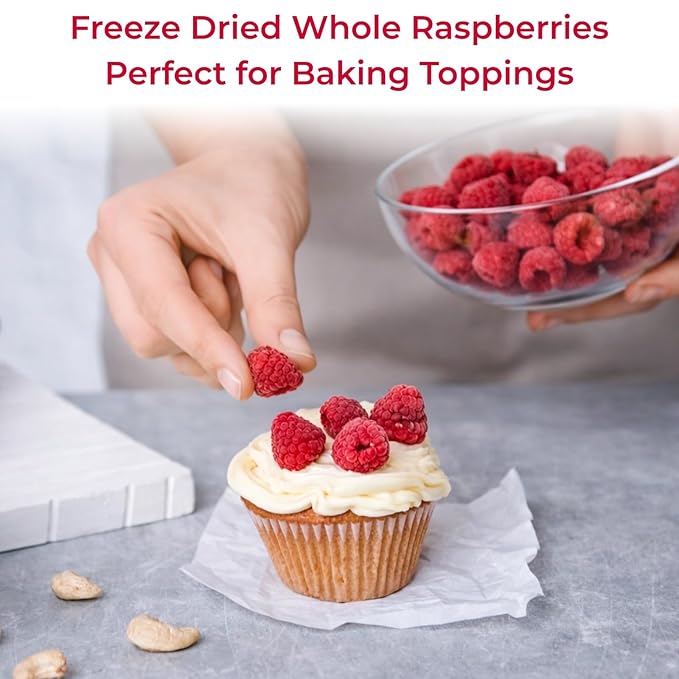 Freeze Dried Whole Raspberries 3.53oz (100g) – 100% Natural No Sugar Added | Crunchy Whole Berry Snack for Baking Yogurt &amp Smoothies | Large Resealable Jar