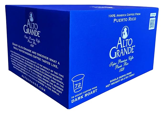 Alto Grande Ground Dark Roast Arabica Coffee Single-Serve Pods 72 Count Compatible with Keurig K Cup Brewers