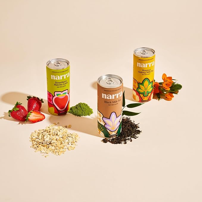 Narra Oat Milk Tea Latte (12 Pack) - Strawberry Matcha Latte Organic Ceremonial Grade Matcha Smooth Balanced Energy from Tea (50–60mg Caffeine + L-Theanine) MCT Oil Dairy Free No Refined Sugar