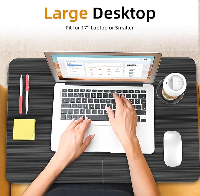 BUYIFY Foldable Laptop Bed Desk for Couch Sofa - Large Lap Desk Tray Table with Cup Holder and Tablet Slot - Portable Notebook Stand for Eating Writing Studying and WFH -NEW-006