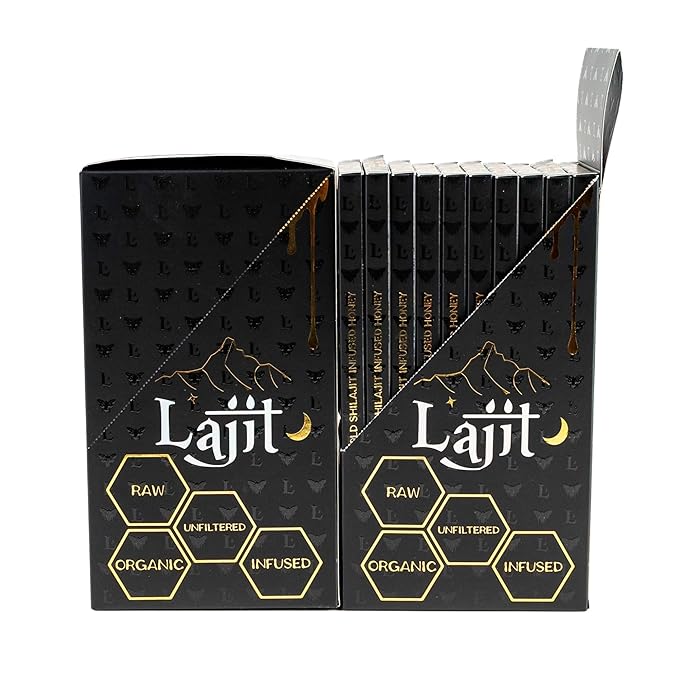 Lajit Himalayan Pure Shilajit Resin Organic Honey Sticks | Fulvic Acid Trace Minerals For Men &amp Women | 100 Single-Serve Sticks | Energy Booster Immune Support &amp Stamina
