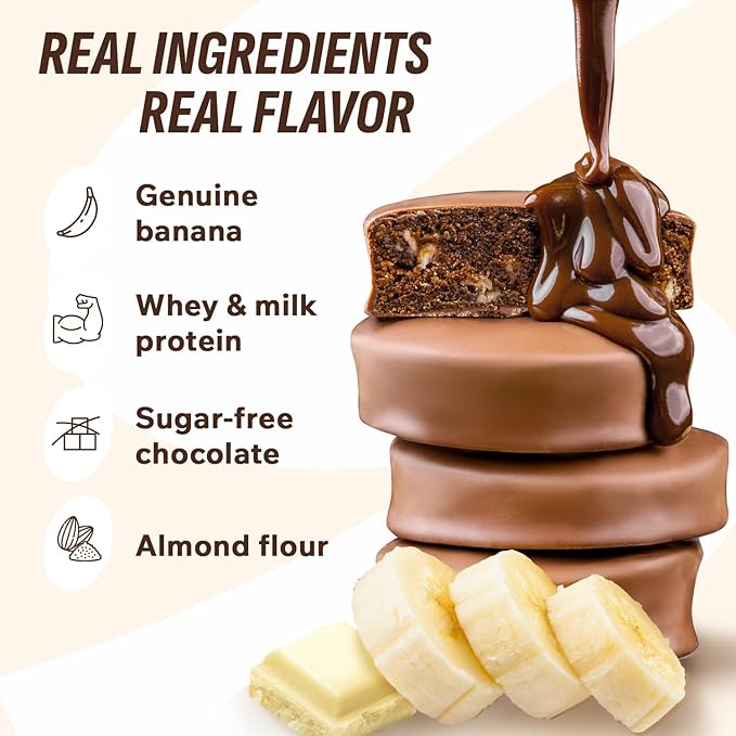 FitnesSHOCK Protein Brownies – Dark Chocolate &amp Banana Dessert Bars – Low Sugar Dessert Snack (2g Total Sugar No Added Sugar) – Healthy Snack – 10 Count