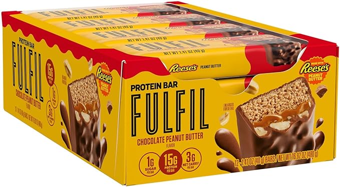 FULFIL Chocolate Peanut Butter Flavored Protein Bar Made with REESE's Peanut Butter Gluten Free with 15g Protein Pantry Staples 12 Count