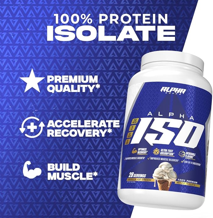 Alpha Supps ISO Low Carb 100% Whey Protein Isolate Powder 25 Grams Per Serving Helps Support Muscle Growth Low Sugar and Gluten Free (Vanilla Ice Cream 2 lb)