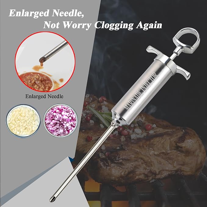 Meat InjectorTurkey Seasoning Injection Kit with 3 Professional Marinade Injector Needles for Grill Smoker BBQ Brisket Include User Manual E-Book - Storage Case