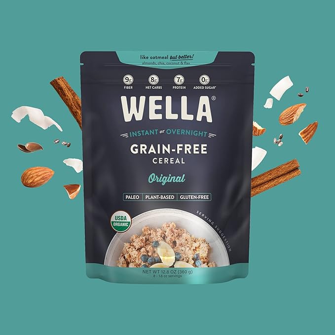 Wella Cereal Oatmeal Alternative Gluten-Free Breakfast Hot Cereal Grain-Free Paleo Organic Vegan High Protein Superfood Plant-Based Non-GMO Low in Net Carbs Multi-Serve Bags Bundle Original &amp