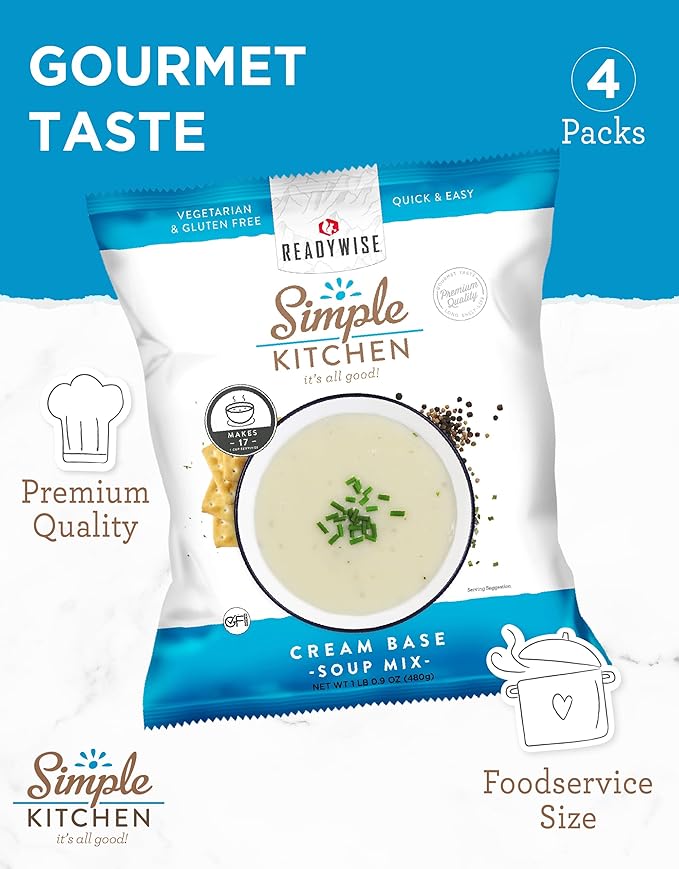 Simple Kitchen Cream Base Soup Mix - 17 Servings for Family Meal Prep Vegetarian Gluten Free Dehydrated &amp Freeze Dried Survival Food for Camping Meals Backpacking &amp Hiking Survival Kit P