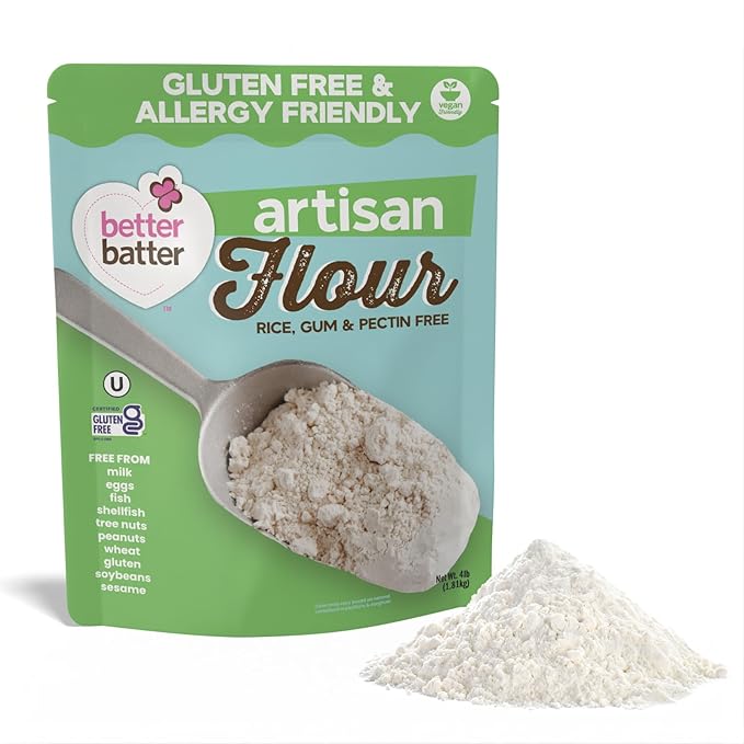 Better Batter Gluten Free Bread Flour Blend 4lbs - Non-GMO Organic Vegan Allergen Free Kosher Top 9 Free From Wheat Dairy Soy Nuts Egg Sesame Cup-for-Cup Mix Breads &amp Everyday Yeast Bak