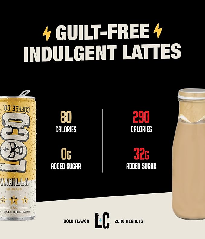 Loco Coffee Vanilla Latte 11 Ounce Can 12 Count | Zero Sugar 200mg Caffeine | Gluten Free and Dairy Free | Low Calorie Iced Coffee