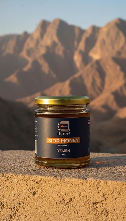 Honoor Authentic Yemeni Sidr Honey – Raw Unpasteurised &amp Unfiltered | Premium Summer Harvest Sidr (Jujube Ziziphus) Honey from Hadramaut Yemen | 100% Pure &amp Natural Honey in Glass Jar 7.5oz