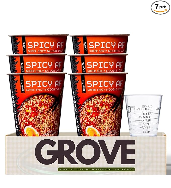 Snapdragon Spicy Ramen Cup – 6 Pack (2.2 oz Each) – Instant Noodle Cups for Quick Meals – Chili Spice &amp Savory Broth – Spicy Variety – Microwave-Ready Cups with Measuring Cup